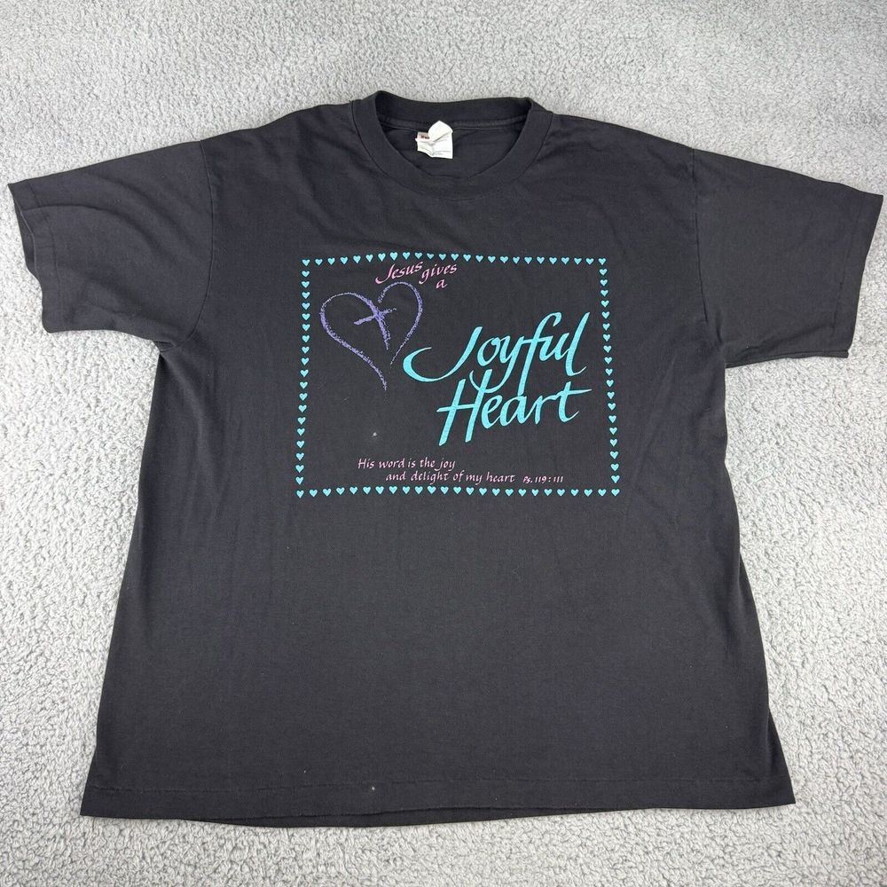 Jesus Gives A Joyful Heart Black Single Stitch Vintage Shirt Adult‎ Size Large